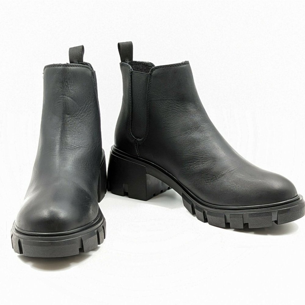 Steve Madden Howler Women Black Leather Platform Ankle Boots Size 9M NEW